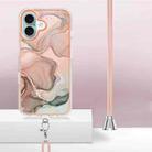 For iPhone 16 Plus Electroplating Marble Dual-side IMD Phone Case with Lanyard(Rose Gold 015) - 3