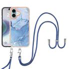 For iPhone 16 Plus Electroplating Marble Dual-side IMD Phone Case with Lanyard(Blue 018) - 2