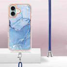 For iPhone 16 Plus Electroplating Marble Dual-side IMD Phone Case with Lanyard(Blue 018) - 3