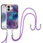 For iPhone 16 Plus Electroplating Marble Dual-side IMD Phone Case with Lanyard(Purple 016) - 2