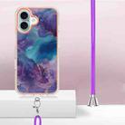 For iPhone 16 Plus Electroplating Marble Dual-side IMD Phone Case with Lanyard(Purple 016) - 3