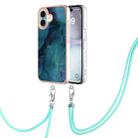 For iPhone 16 Plus Electroplating Marble Dual-side IMD Phone Case with Lanyard(Green 017) - 1