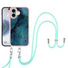 For iPhone 16 Plus Electroplating Marble Dual-side IMD Phone Case with Lanyard(Green 017) - 2