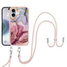 For iPhone 16 Electroplating Marble Dual-side IMD Phone Case with Lanyard(Rose Red 014) - 2