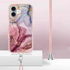 For iPhone 16 Electroplating Marble Dual-side IMD Phone Case with Lanyard(Rose Red 014) - 3