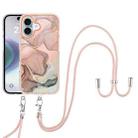 For iPhone 16 Electroplating Marble Dual-side IMD Phone Case with Lanyard(Rose Gold 015) - 2