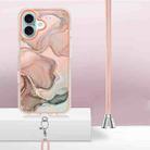 For iPhone 16 Electroplating Marble Dual-side IMD Phone Case with Lanyard(Rose Gold 015) - 3