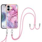 For iPhone 16 Electroplating Marble Dual-side IMD Phone Case with Lanyard(Pink 013) - 2