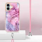 For iPhone 16 Electroplating Marble Dual-side IMD Phone Case with Lanyard(Pink 013) - 3