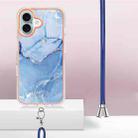 For iPhone 16 Electroplating Marble Dual-side IMD Phone Case with Lanyard(Blue 018) - 3