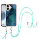 For iPhone 16 Electroplating Marble Dual-side IMD Phone Case with Lanyard(Green 017) - 2