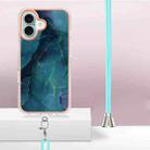 For iPhone 16 Electroplating Marble Dual-side IMD Phone Case with Lanyard(Green 017) - 3
