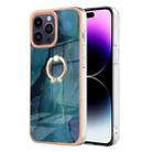 For iPhone 15 Pro Max Electroplating Marble Dual-side IMD Phone Case with Ring(Green 017) - 1