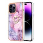 For iPhone 15 Pro Max Electroplating Marble Dual-side IMD Phone Case with Ring(Pink 013) - 1