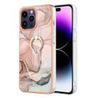 For iPhone 15 Pro Max Electroplating Marble Dual-side IMD Phone Case with Ring(Rose Gold 015) - 1