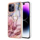 For iPhone 15 Pro Max Electroplating Marble Dual-side IMD Phone Case with Ring(Rose Red 014) - 1