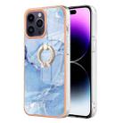 For iPhone 15 Pro Electroplating Marble Dual-side IMD Phone Case with Ring(Blue 018) - 1