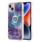 For iPhone 15 Plus Electroplating Marble Dual-side IMD Phone Case with Ring(Purple 016) - 1