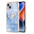 For iPhone 15 Plus Electroplating Marble Dual-side IMD Phone Case with Ring(Blue 018) - 1