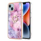 For iPhone 15 Electroplating Marble Dual-side IMD Phone Case with Ring(Pink 013) - 1