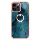 For iPhone 16 Pro Max Electroplating Marble Dual-side IMD Phone Case with Ring(Green 017) - 2