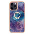 For iPhone 16 Pro Electroplating Marble Dual-side IMD Phone Case with Ring(Purple 016) - 2