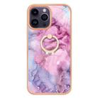 For iPhone 16 Pro Electroplating Marble Dual-side IMD Phone Case with Ring(Pink 013) - 2