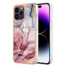 For iPhone 16 Pro Electroplating Marble Dual-side IMD Phone Case with Ring(Rose Red 014) - 1