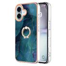 For iPhone 16 Plus Electroplating Marble Dual-side IMD Phone Case with Ring(Green 017) - 1