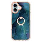 For iPhone 16 Plus Electroplating Marble Dual-side IMD Phone Case with Ring(Green 017) - 2