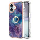 For iPhone 16 Plus Electroplating Marble Dual-side IMD Phone Case with Ring(Purple 016) - 1