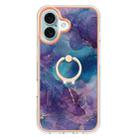 For iPhone 16 Plus Electroplating Marble Dual-side IMD Phone Case with Ring(Purple 016) - 2