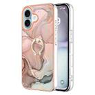 For iPhone 16 Plus Electroplating Marble Dual-side IMD Phone Case with Ring(Rose Gold 015) - 1