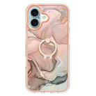 For iPhone 16 Plus Electroplating Marble Dual-side IMD Phone Case with Ring(Rose Gold 015) - 2