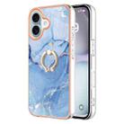 For iPhone 16 Electroplating Marble Dual-side IMD Phone Case with Ring(Blue 018) - 1