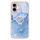 For iPhone 16 Electroplating Marble Dual-side IMD Phone Case with Ring(Blue 018) - 2