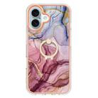 For iPhone 16 Electroplating Marble Dual-side IMD Phone Case with Ring(Rose Red 014) - 2