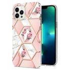 For iPhone 15 Pro Electroplating Splicing Marble Flower Pattern TPU Shockproof Case(Pink Flower) - 1