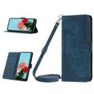 For iPhone 15 Pro Max Skin Feel Stripe Pattern Leather Phone Case with Lanyard(Blue) - 1