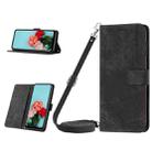 For iPhone 15 Skin Feel Stripe Pattern Leather Phone Case with Lanyard(Black) - 1