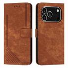 For iPhone 17 Pro Skin Feel Stripe Pattern Leather Phone Case with Lanyard(Brown) - 1