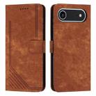 For iPhone 17 Air Skin Feel Stripe Pattern Leather Phone Case with Lanyard(Brown) - 1