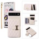 For Google Pixel 6 Pro Horizontal Card Bag Phone Case with Dual Lanyard(Beige) - 1