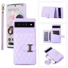 For Google Pixel 6 Pro Horizontal Card Bag Phone Case with Dual Lanyard(Purple) - 1