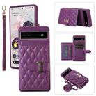 For Google Pixel 6a Horizontal Card Bag Phone Case with Dual Lanyard(Dark Purple) - 1