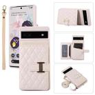 For Google Pixel 6a Horizontal Card Bag Phone Case with Dual Lanyard(Beige) - 1