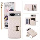 For Google Pixel 7a Horizontal Card Bag Phone Case with Dual Lanyard(Beige) - 1