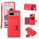 For Google Pixel 7a Horizontal Card Bag Phone Case with Dual Lanyard(Red) - 1