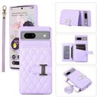 For Google Pixel 7a Horizontal Card Bag Phone Case with Dual Lanyard(Purple) - 1