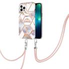 For iPhone 15 Pro Max Electroplating Splicing Marble Flower Pattern TPU Shockproof Case with Lanyard(Imperial Crown) - 1